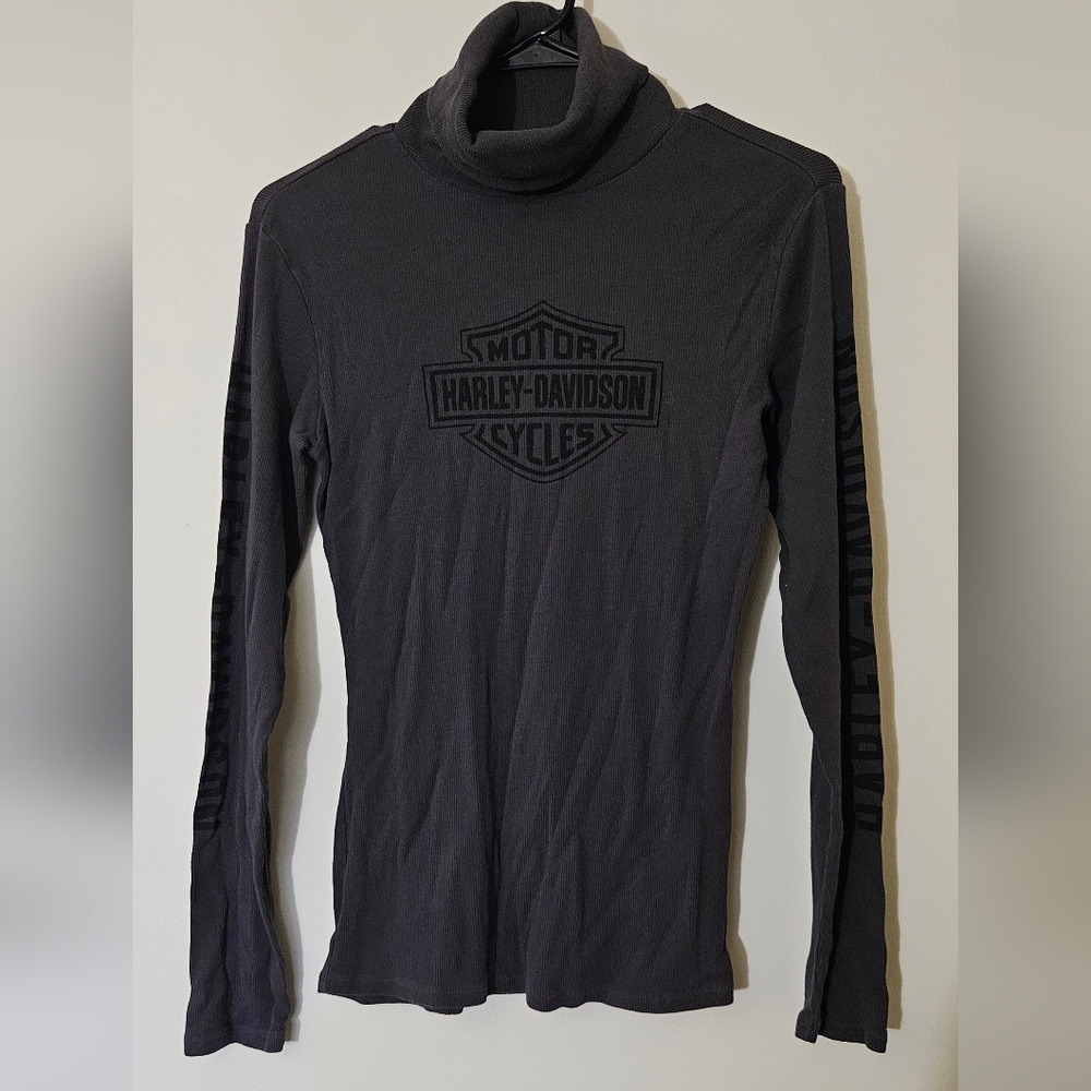 Gray Harley Davidson Turtle Neck Thermal Long Sleeve Shirt - Women's Large